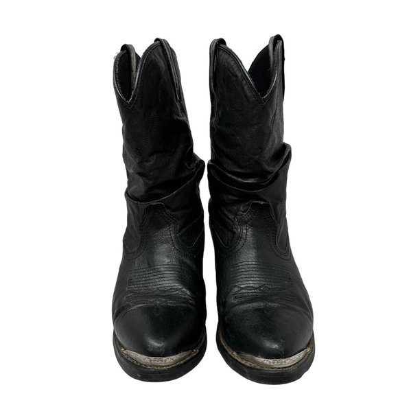 Shyanne Slouchy Western Cowboy Boot in Black Leather Silver Toe Tips Size 9 - Picture 3 of 16